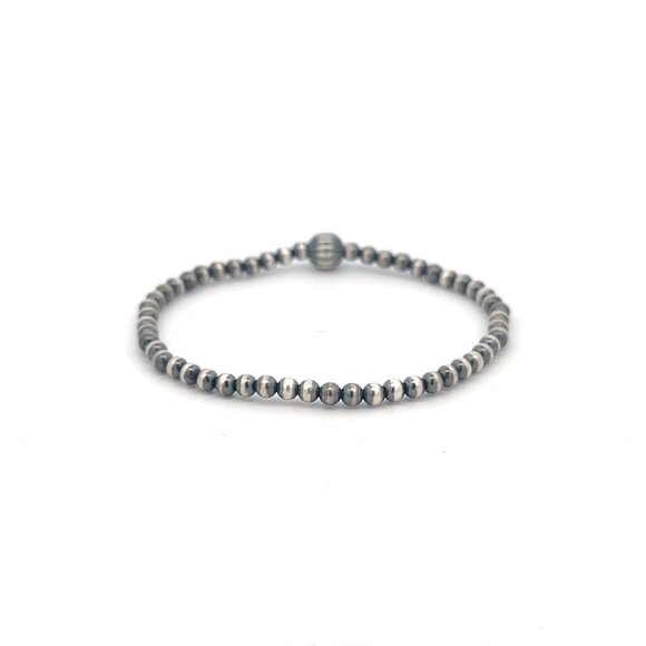 925 Sterling Silver Authentic Navajo Beads 3mm-6mm Stretch Bracelet Minimalist - Picture 4 of 5